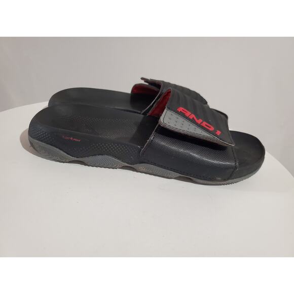 And1 Mens Swish 2.0 Adjustable Slide Sandals Size 7 Black Gray Red Comfort - Picture 4 of 11
